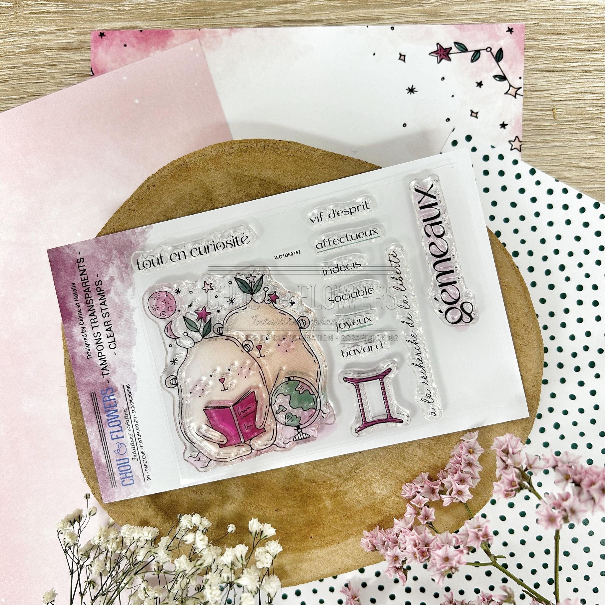 CLEAR STAMP - DOUDOU GEMEAUX - AST103 - CHOU & FLOWERS