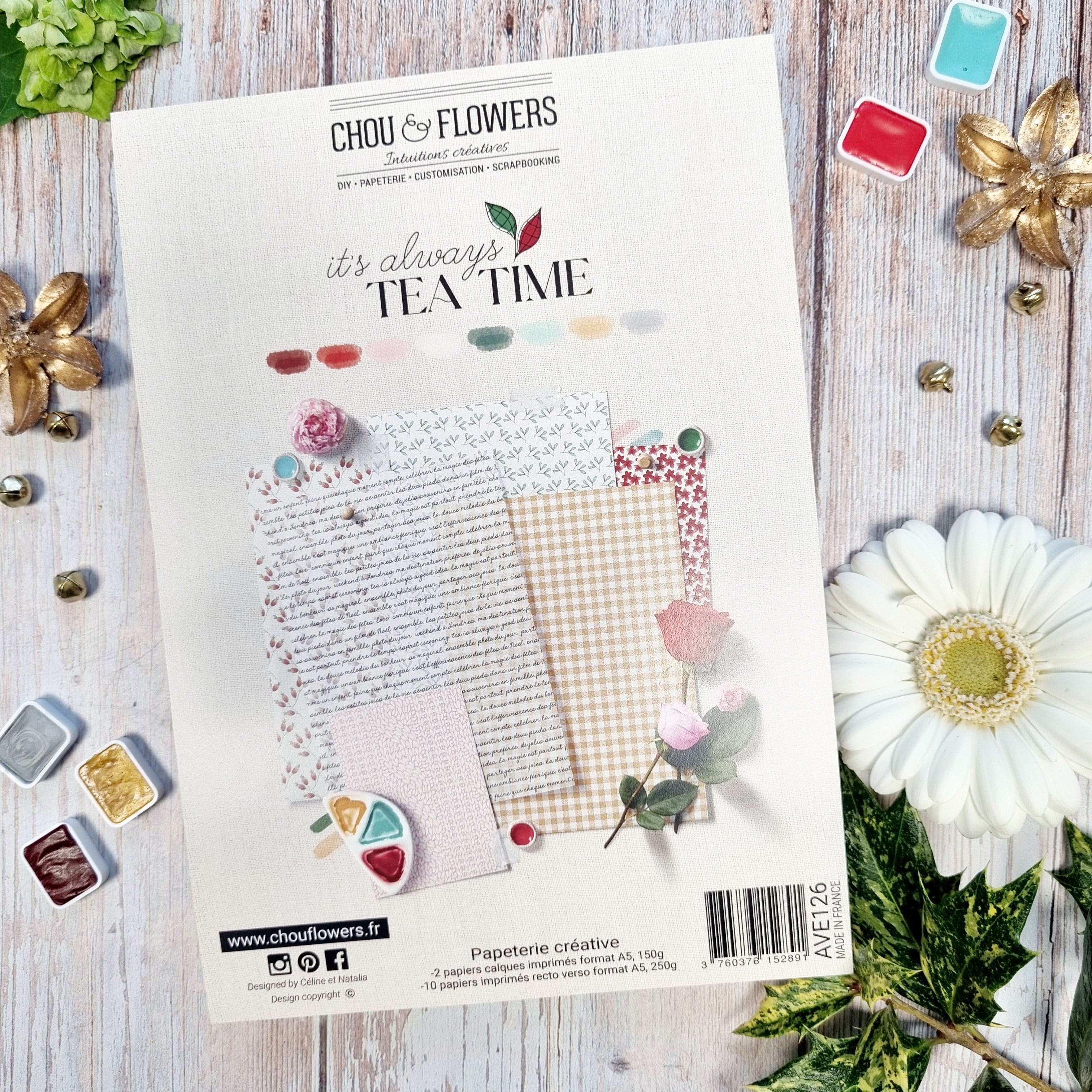 SET OF CARDS - CREATIVE IT'S ALWAYS TEA TIME - AVE126 - CHOU & FLOWERS