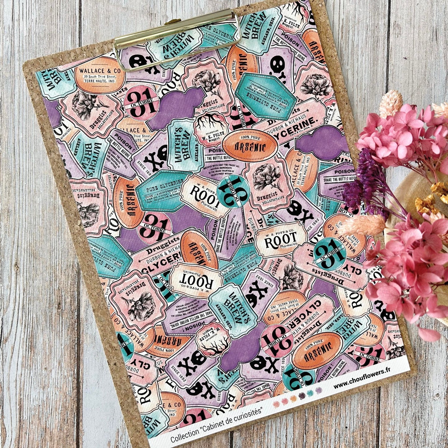 SET CARTE -PAPETERIE CREATIVE CABINET DE CURIOSITES  - CAB133 - CHOU & FLOWERS
