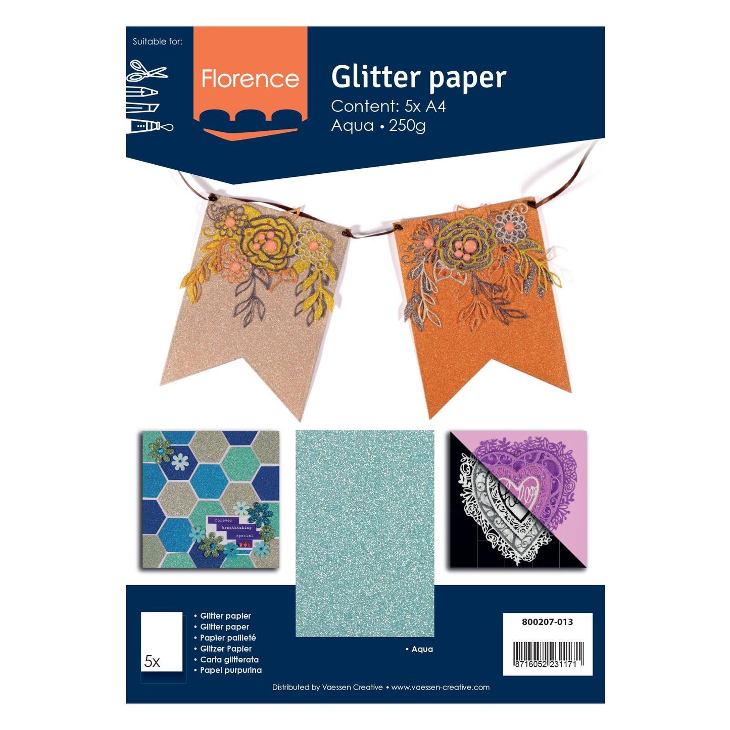 Carta glitterata AQUA - 800207 013 - Florence
