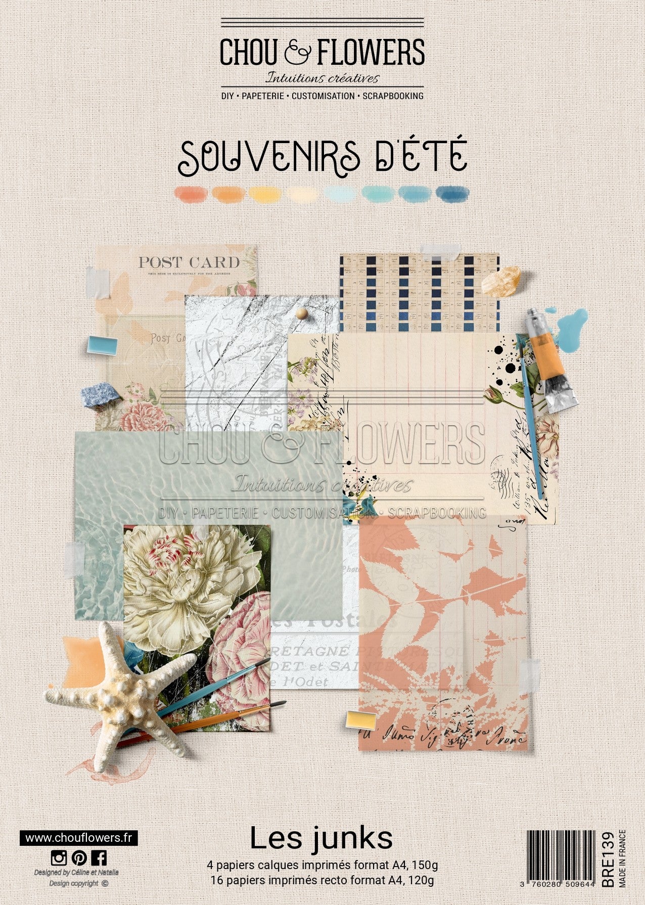SET CARTE - JUNK SOUVENIRS D'ETE - BRE139 - CHOU & FLOWERS