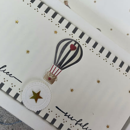 Design paper 'Diamond gray block stripes border with hot air balloon'- P-AR-10.3730- A.RENKE