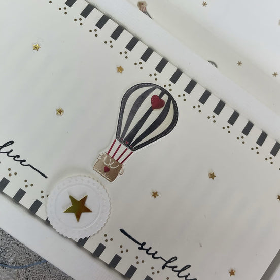 Design paper 'Diamond gray block stripes border with hot air balloon'- P-AR-10.3730- A.RENKE