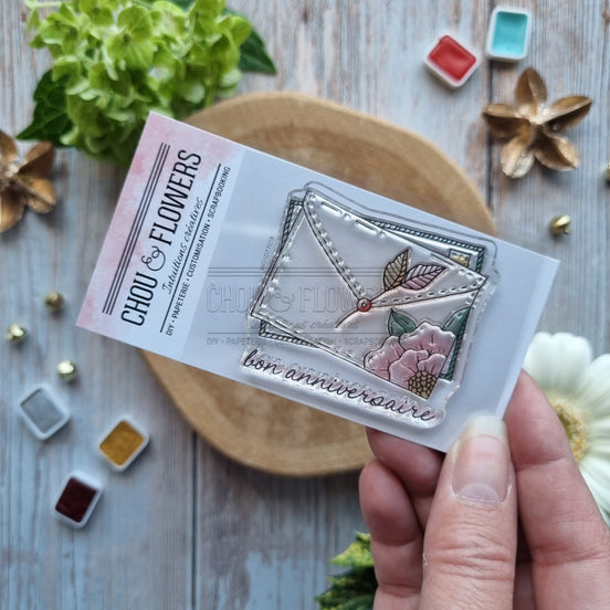 STAMP - ENVELOPPES -AVE101- CHOU &amp; FLOWERS
