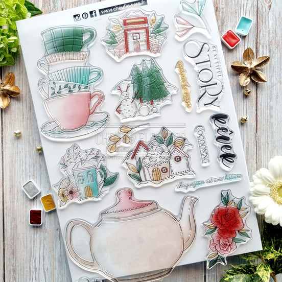 STAMP SET - THEIERE FEERIQUE -AVE121- CHOU &amp; FLOWERS