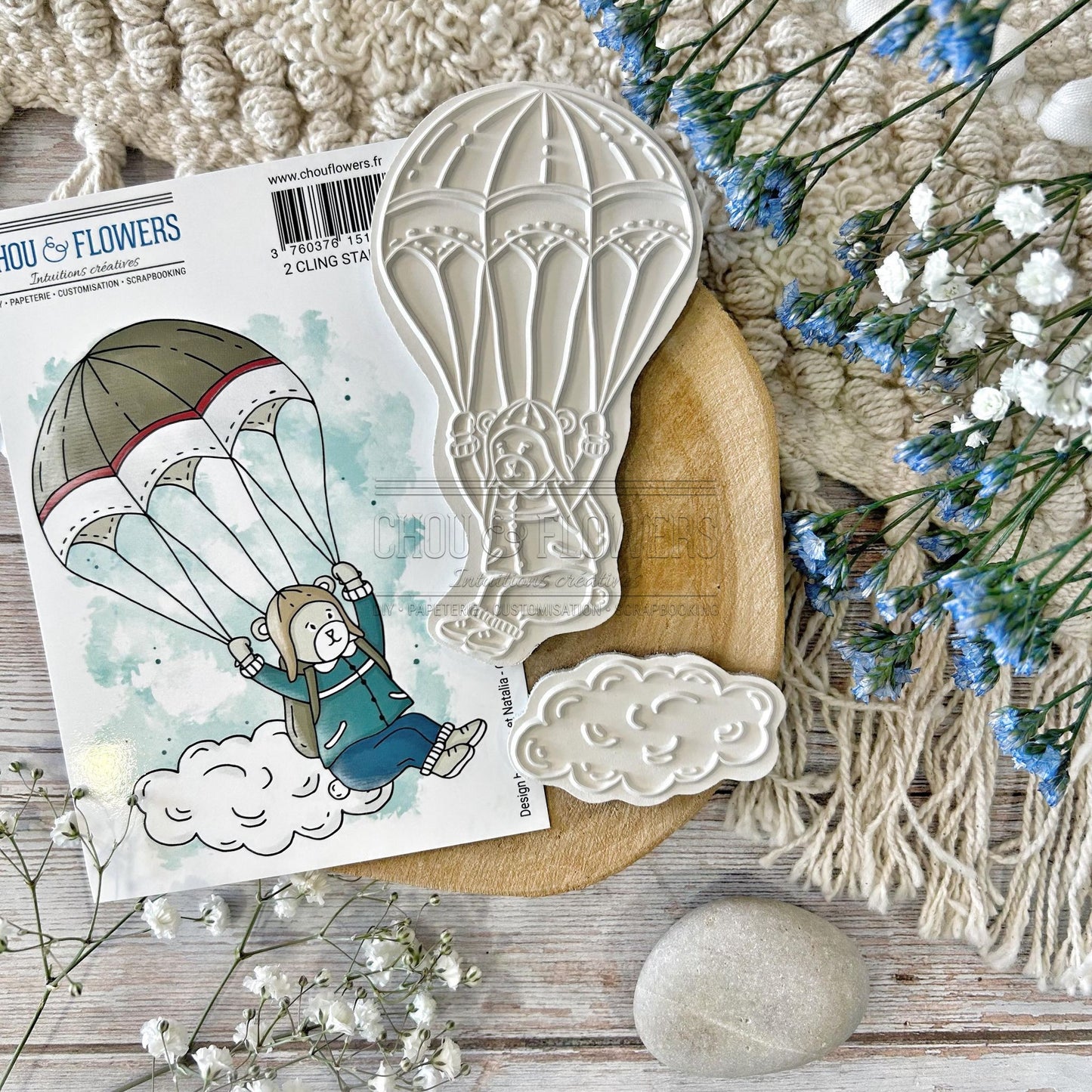 SET TIMBRI CLING - EN PARACHUTE - GLO132 - CHOU & FLOWERS