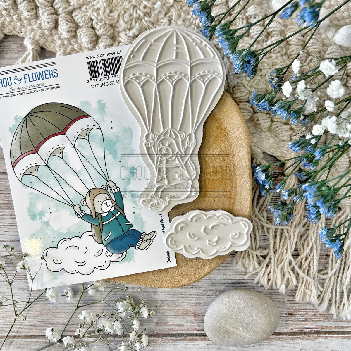 SET TIMBRI CLING - EN PARACHUTE - GLO132 - CHOU & FLOWERS