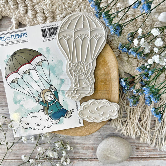 SET TIMBRI CLING - EN PARACHUTE - GLO132 - CHOU & FLOWERS