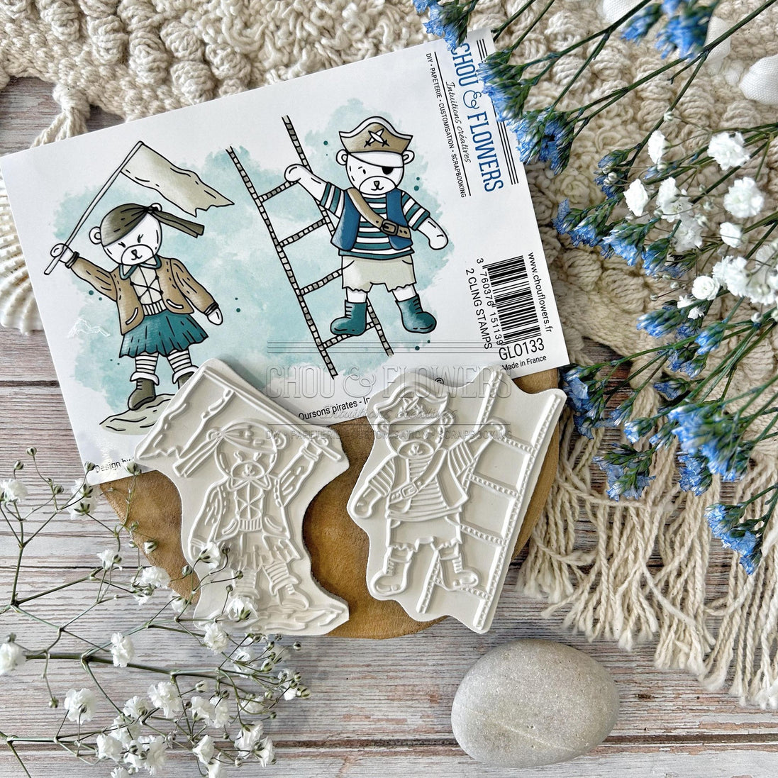 SET TIMBRI CLING - OURSONS PIRATES - GLO133 -CHOU & FLOWERS