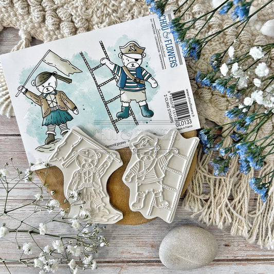 SET TIMBRI CLING - OURSONS PIRATES - GLO133 -CHOU & FLOWERS