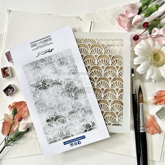 Stencil - EVANTAIL -SOL104- CHOU &amp; FLOWERS