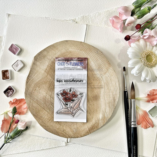CLEAR STAMP SET - OISEAU ORIGAMI -SOL112- CHOU &amp; FLOWERS