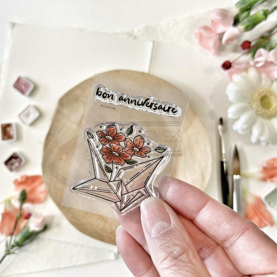 CLEAR STAMP SET - OISEAU ORIGAMI -SOL112- CHOU &amp; FLOWERS