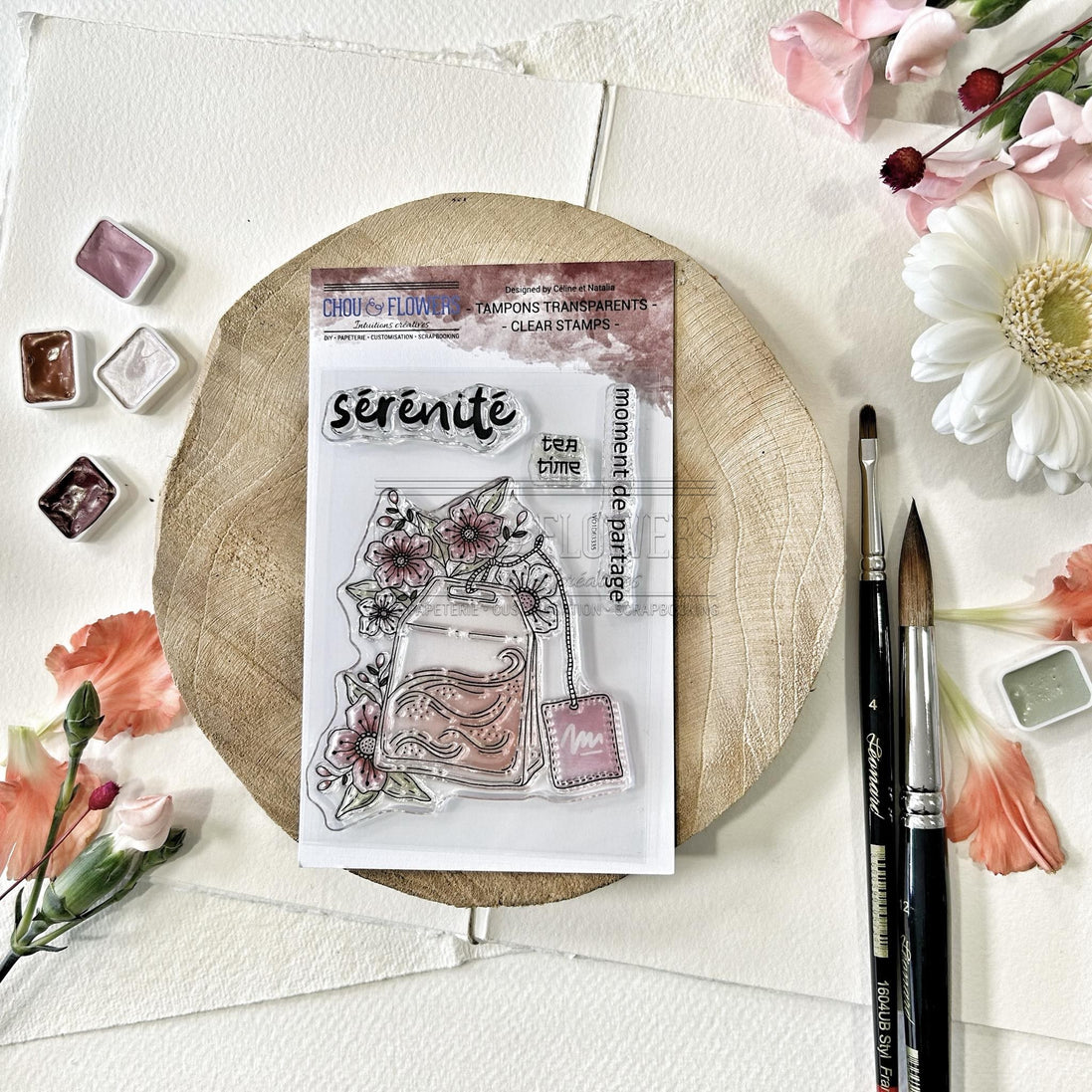 CLEAR STAMP SET - SACHET DE THE -SOL113- CHOU &amp; FLOWERS