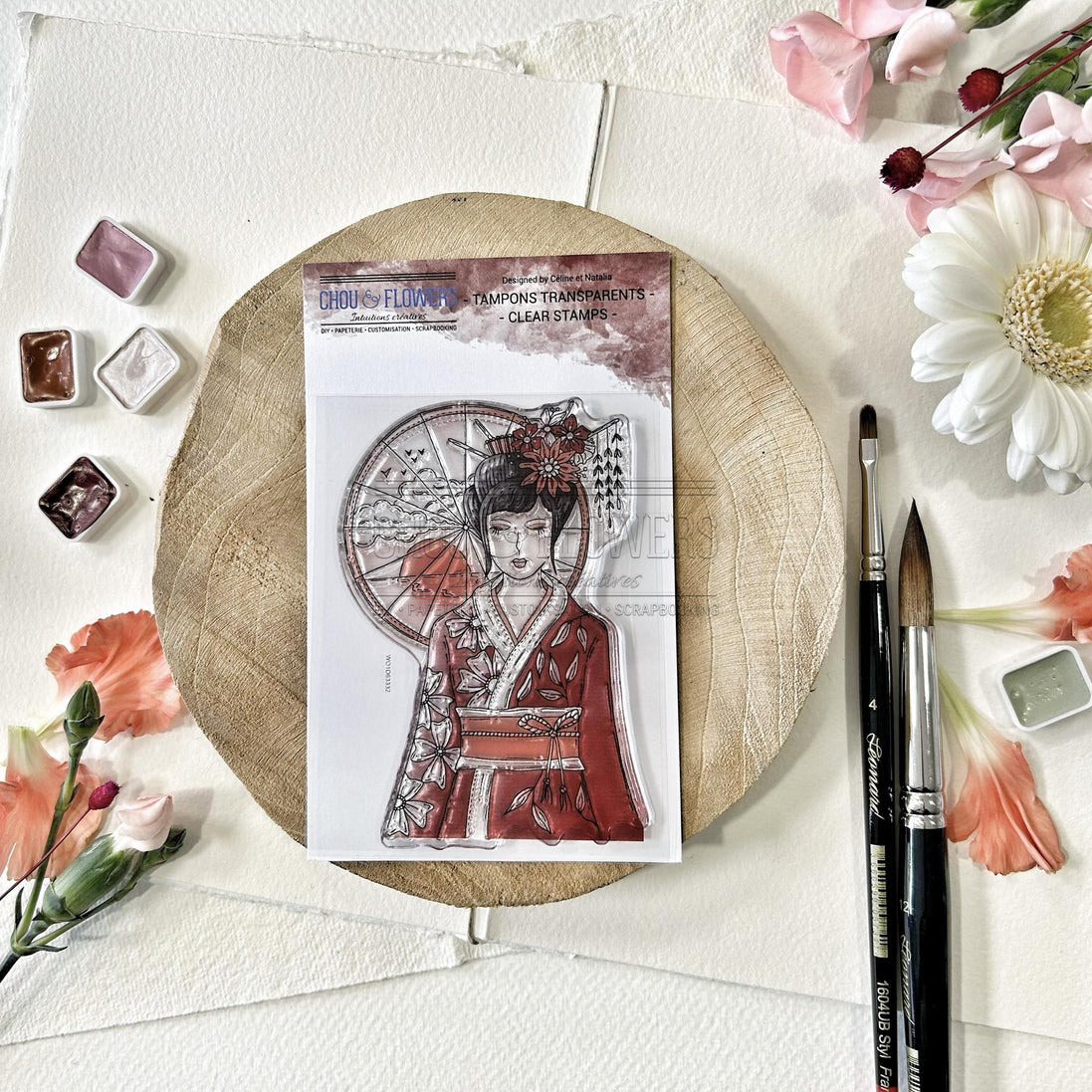 CLEAR STAMP SET - FILLE OMBRELLE -SOL116- CHOU &amp; FLOWERS