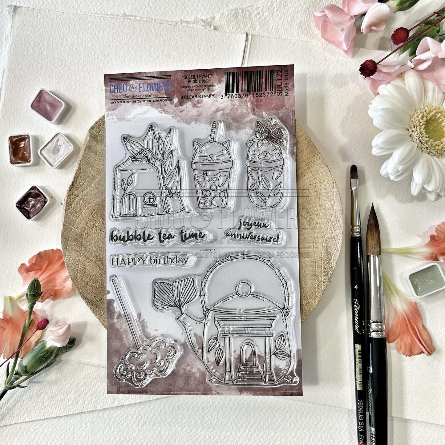 SET TIMBRI CLEAR -  BUBBLE TEA  -SOL122- CHOU & FLOWERS