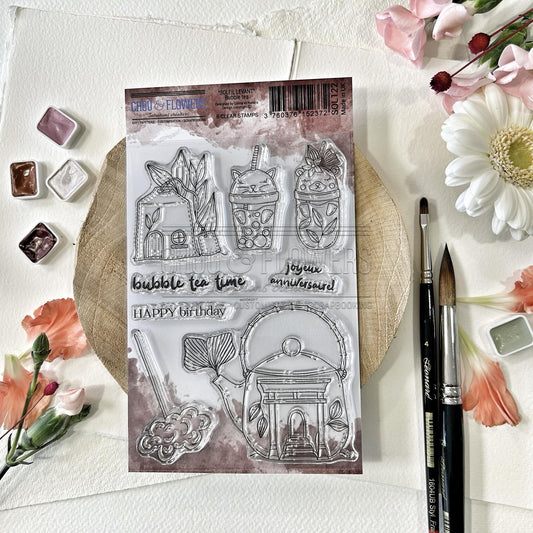 SET TIMBRI CLEAR -  BUBBLE TEA  -SOL122- CHOU & FLOWERS
