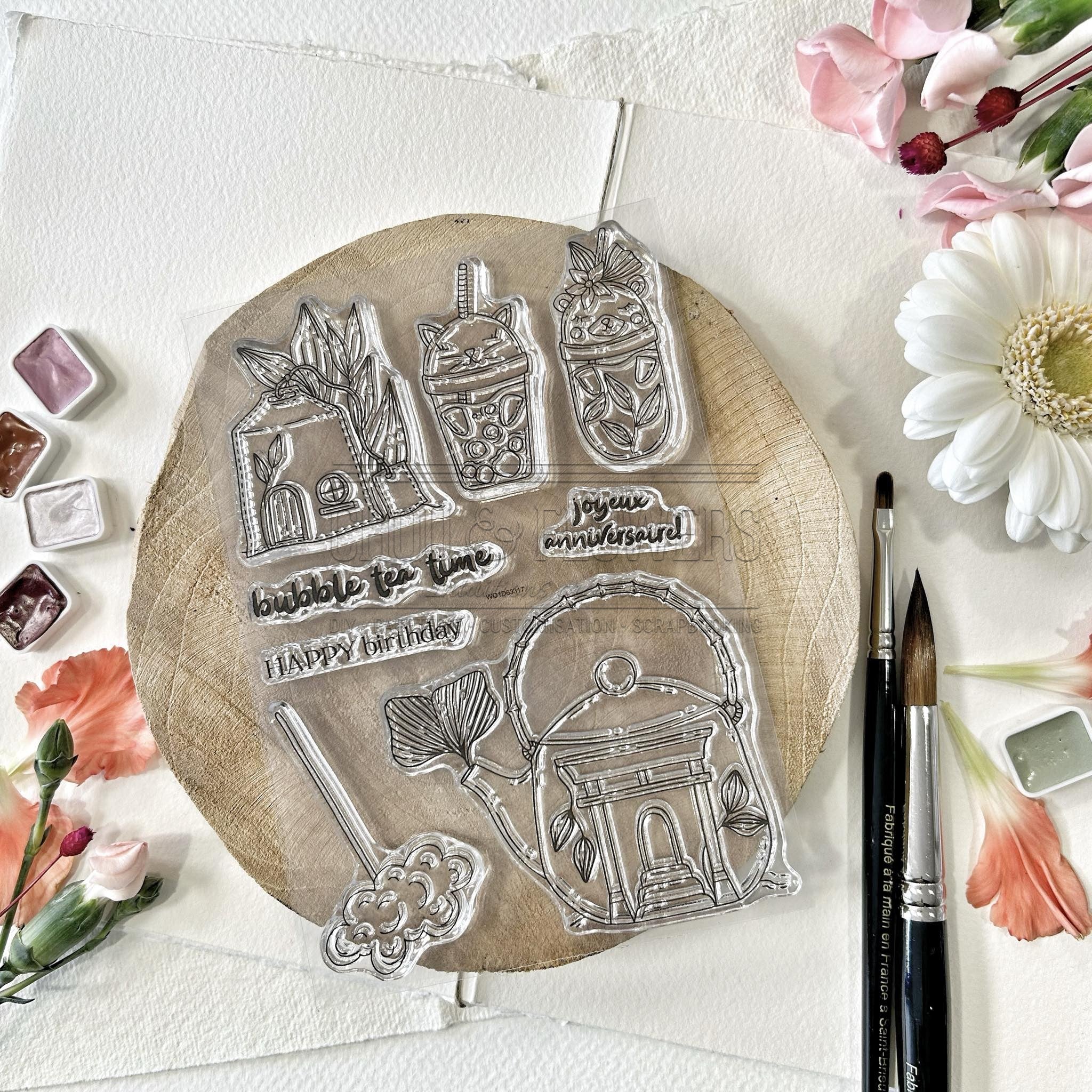 CLEAR STAMP SET - BUBBLE TEA -SOL122- CHOU & FLOWERS