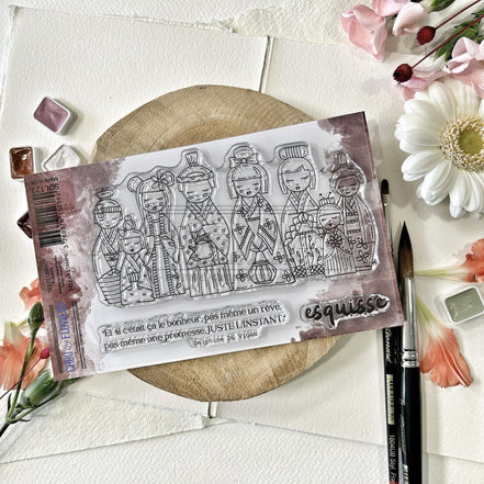 SET TIMBRI CLEAR - KOKESHI  -SOL123- CHOU & FLOWERS