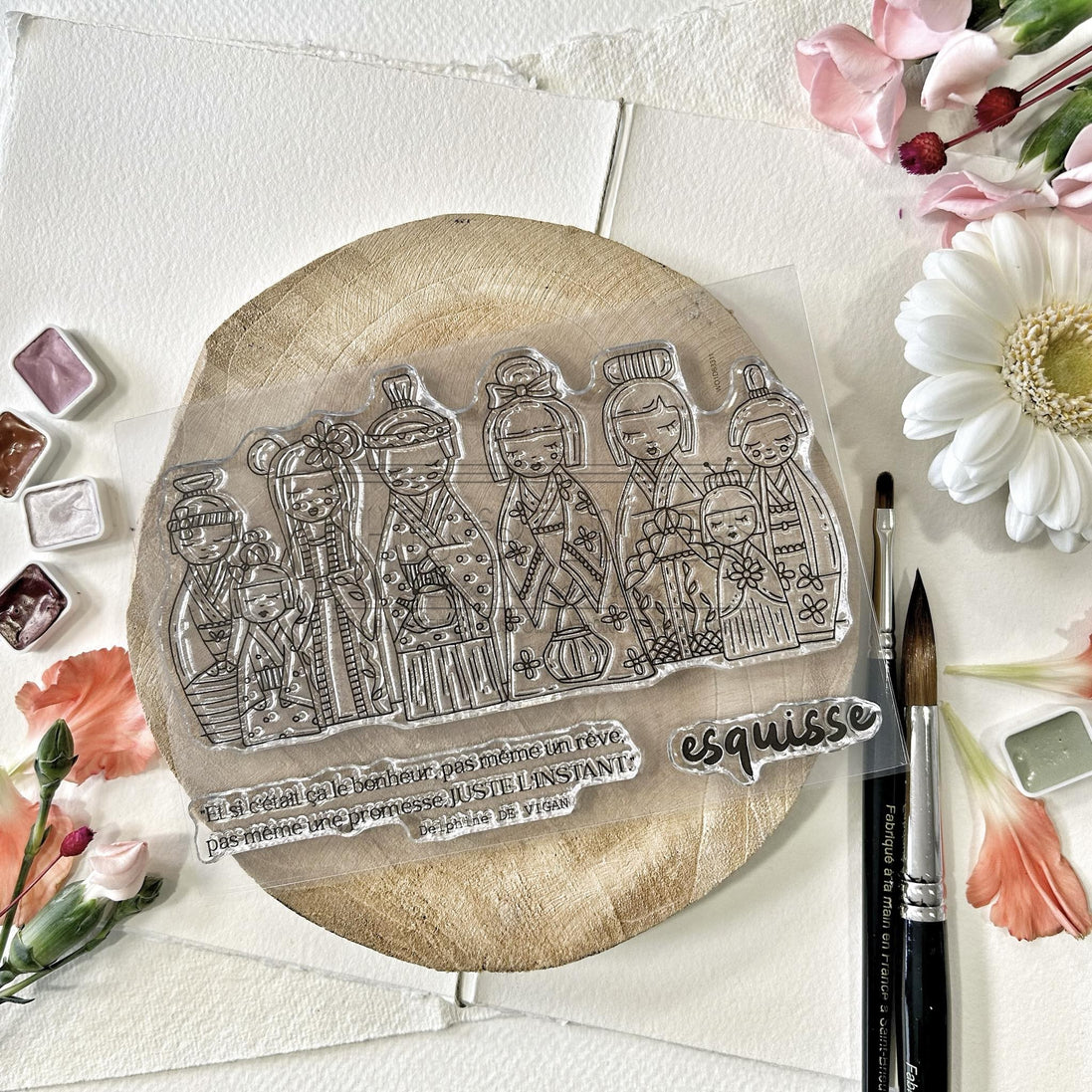 CLEAR STAMP SET - KOKESHI -SOL123- CHOU &amp; FLOWERS