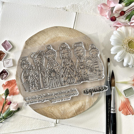 SET TIMBRI CLEAR - KOKESHI  -SOL123- CHOU & FLOWERS