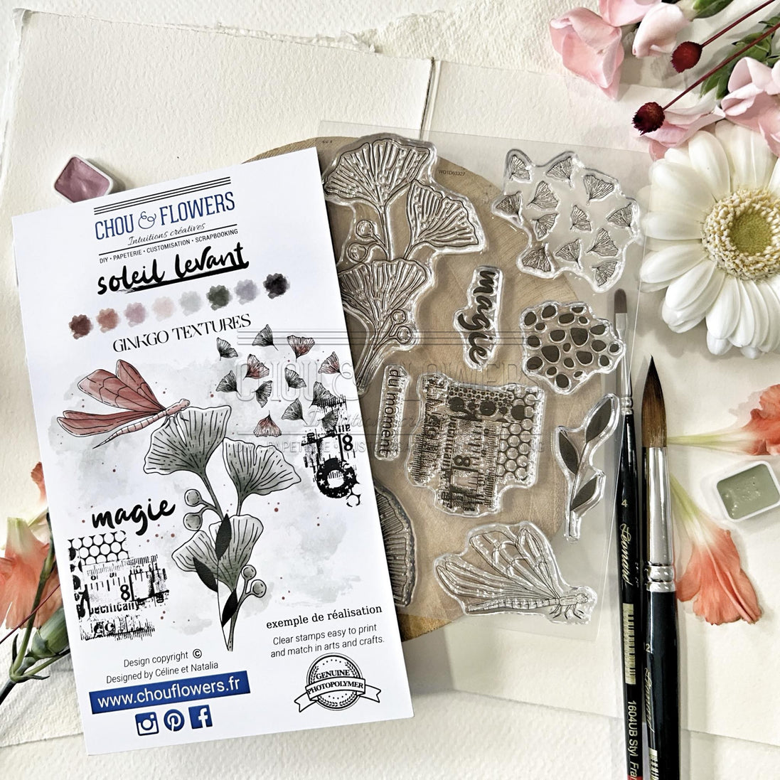 CLEAR STAMP SET - GINKGO TEXTURES -SOL124- CHOU &amp; FLOWERS