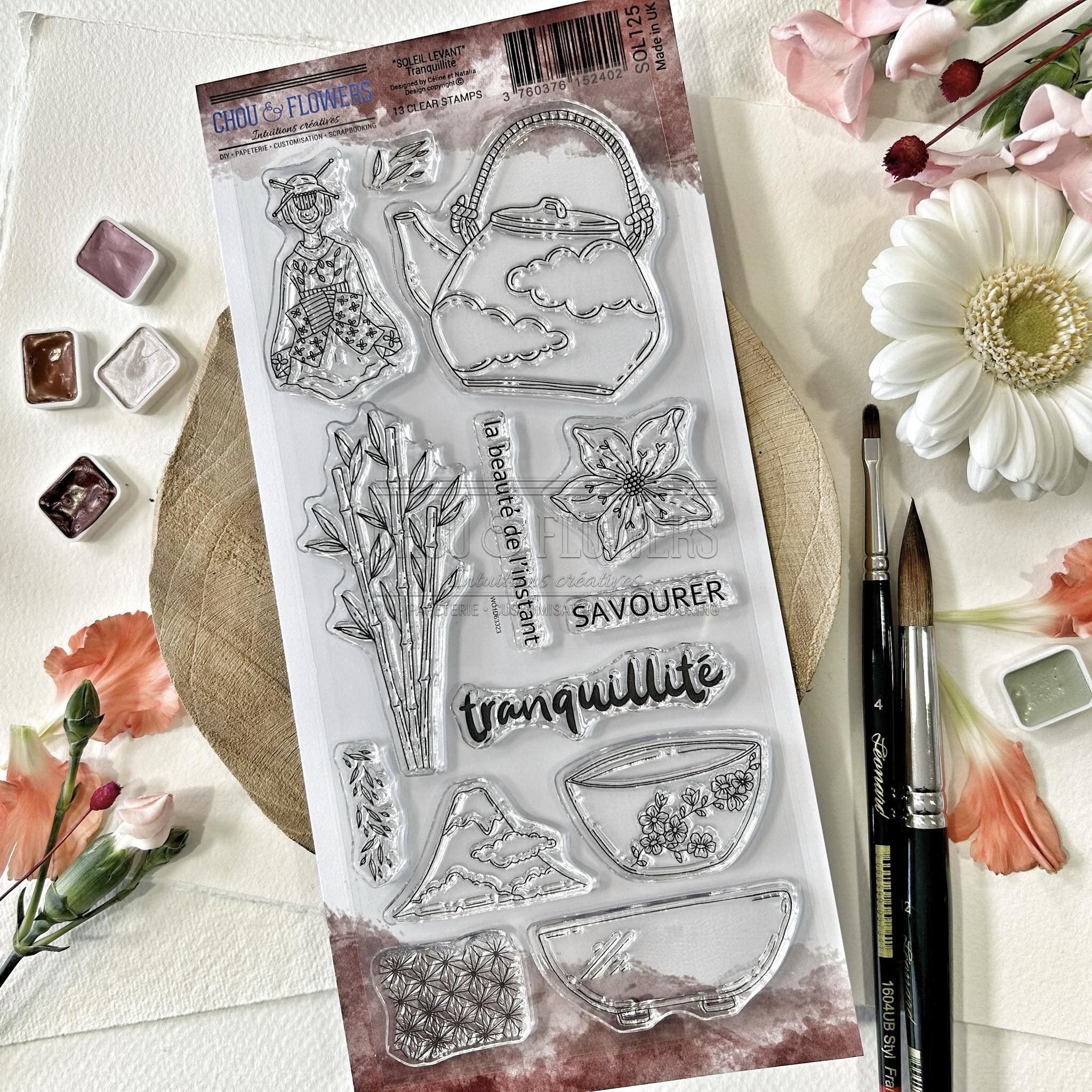 CLEAR STAMP SET - TRANQUILLITE -SOL125- CHOU & FLOWERS