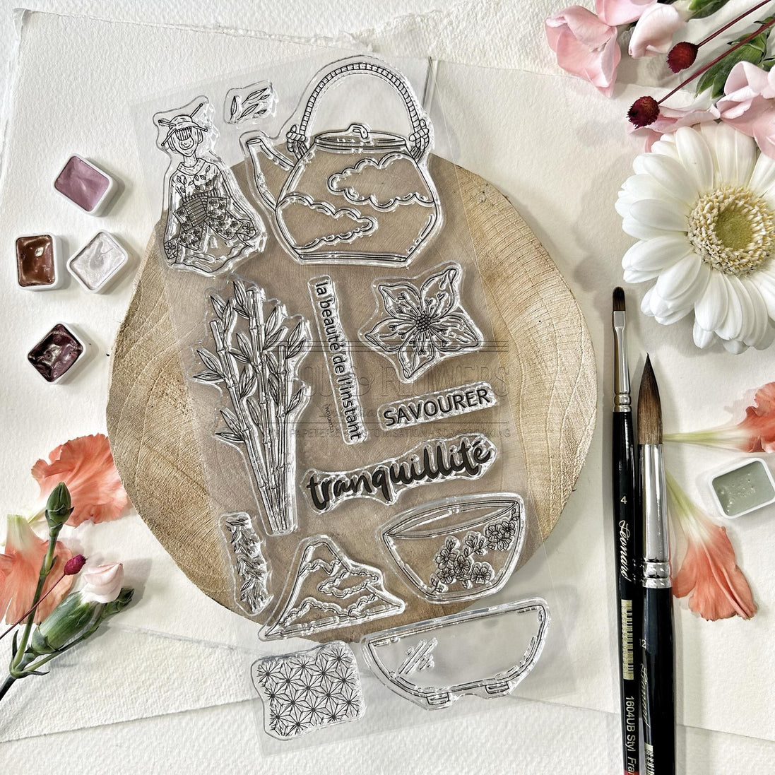 CLEAR STAMP SET - TRANQUILLITE -SOL125- CHOU &amp; FLOWERS
