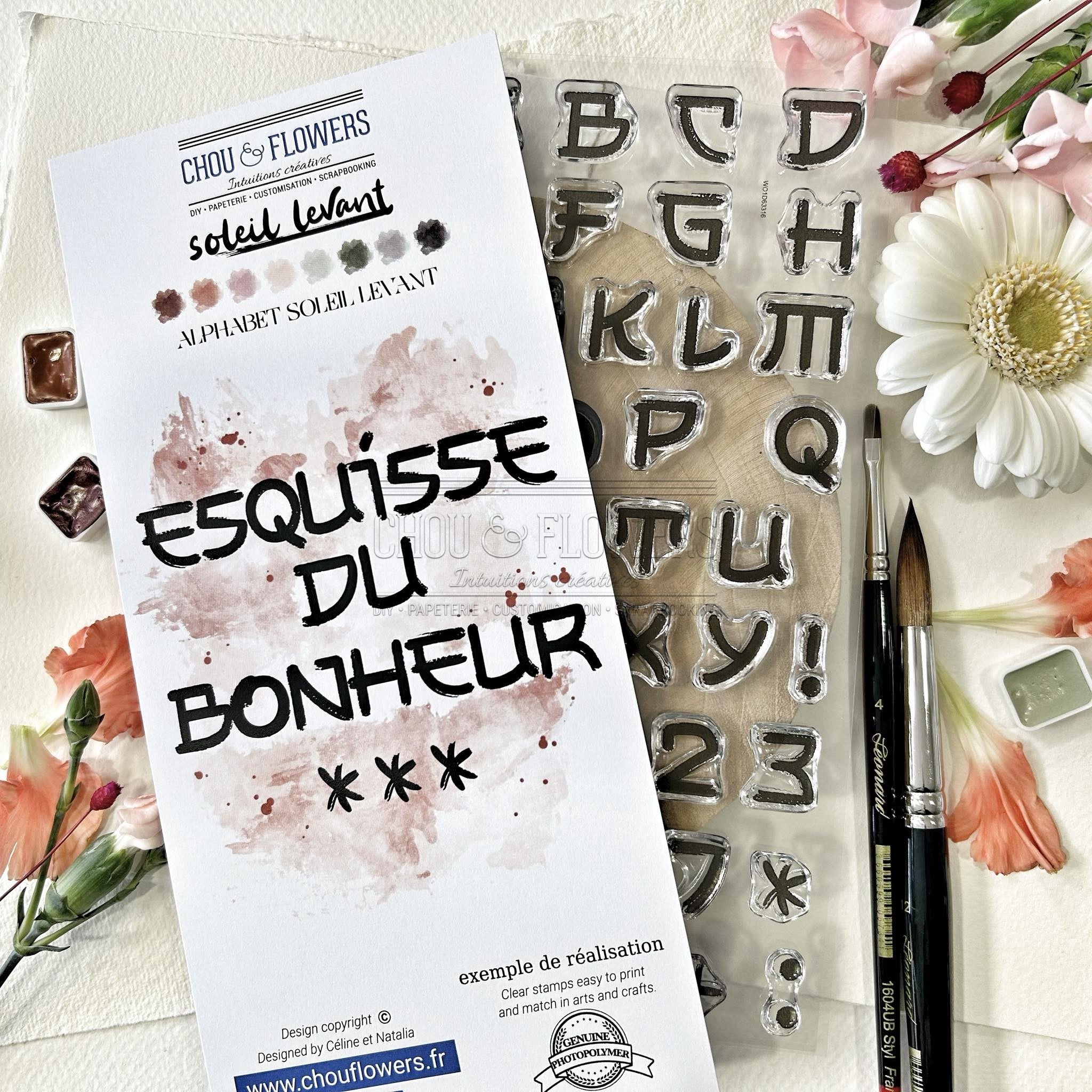 CLEAR STAMP SET - ALPHABET SOLEIL LEVANT -SOL126- CHOU & FLOWERS