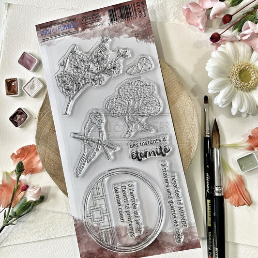 SET TIMBRI CLEAR -  L'ENTREE DU JARDIN   -SOL128- CHOU & FLOWERS