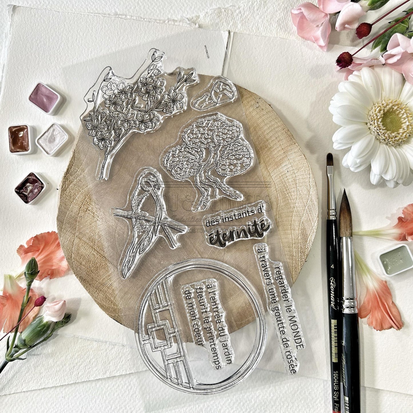 SET TIMBRI CLEAR -  L'ENTREE DU JARDIN   -SOL128- CHOU & FLOWERS