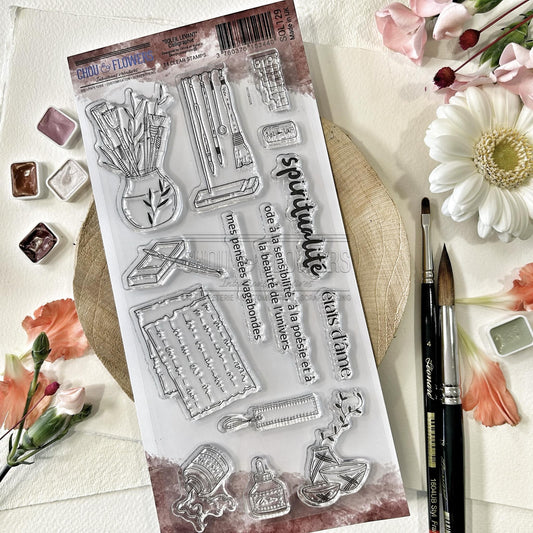 SET TIMBRI CLEAR - CALLIGRAPHIE  -SOL129- CHOU & FLOWERS