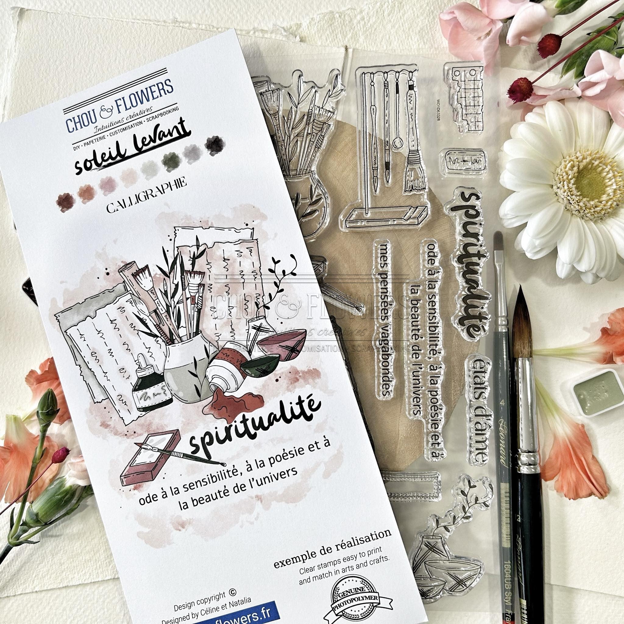 CLEAR STAMP SET - CALLIGRAPHIE -SOL129- CHOU & FLOWERS