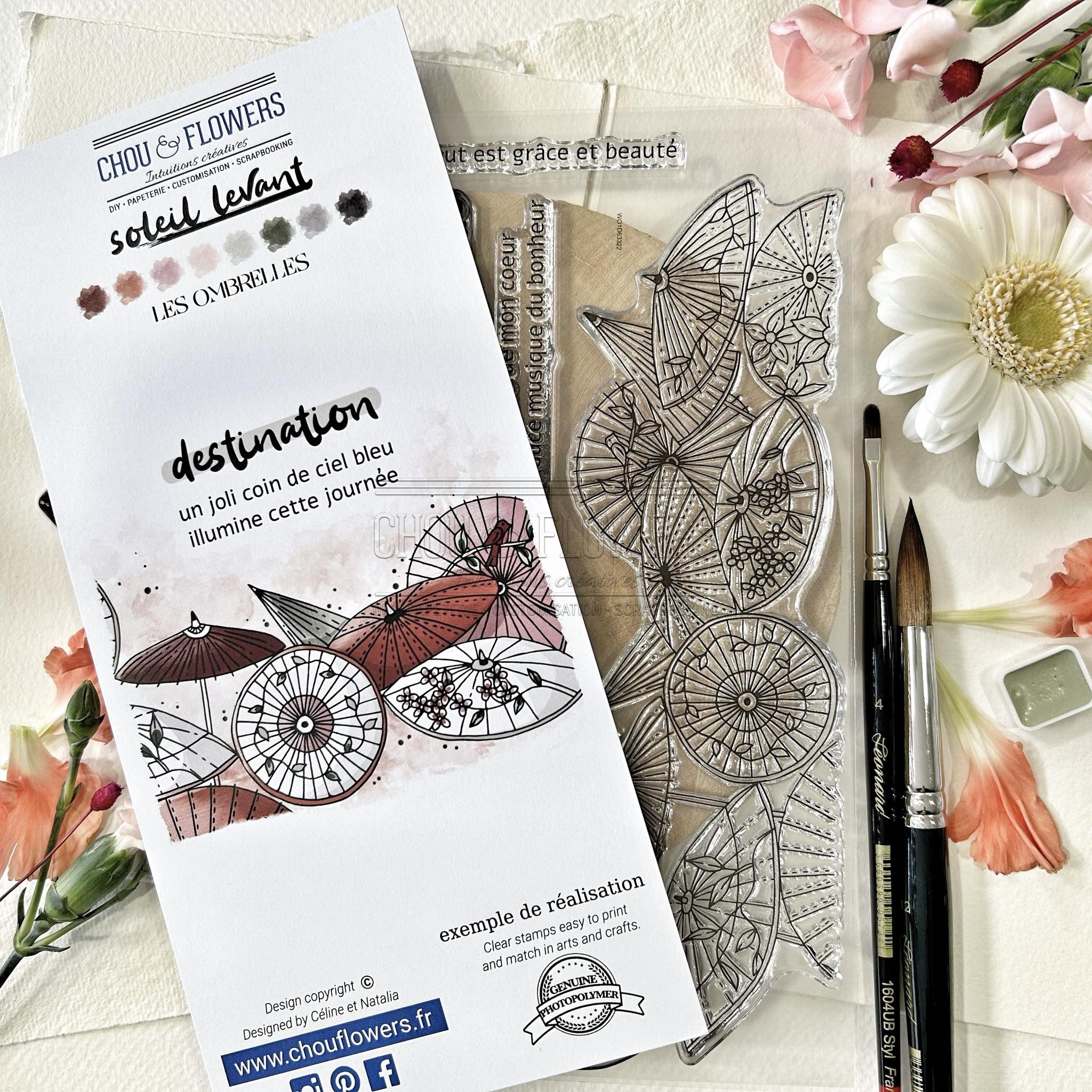 CLEAR STAMP SET - UMBRELLES -SOL130- CHOU & FLOWERS