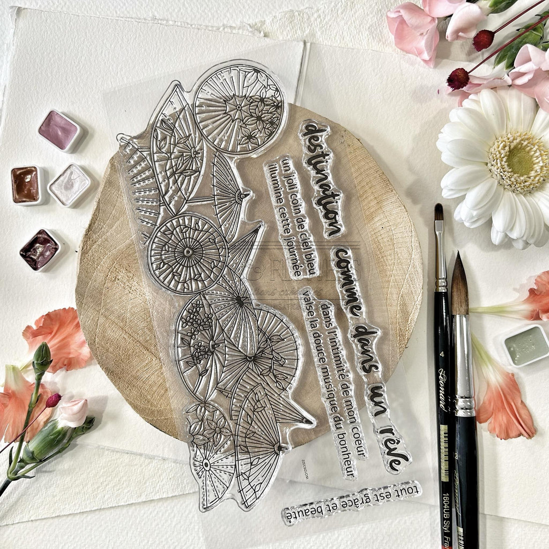 CLEAR STAMP SET - UMBRELLES -SOL130- CHOU &amp; FLOWERS