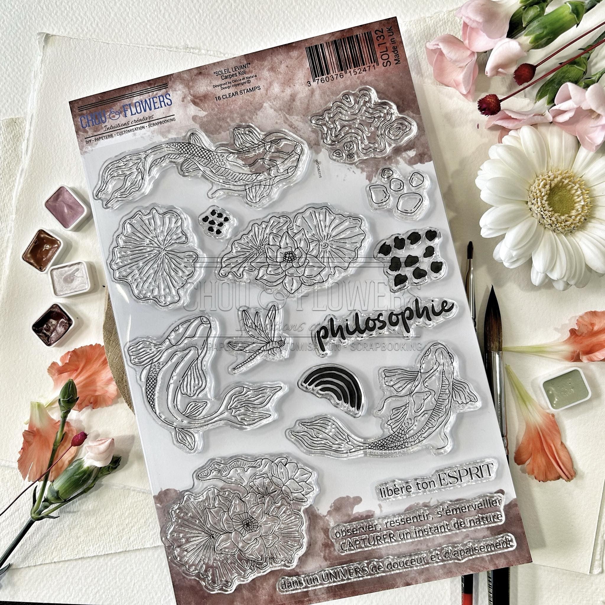 CLEAR STAMP SET - CARPES KOI -SOL132- CHOU & FLOWERS