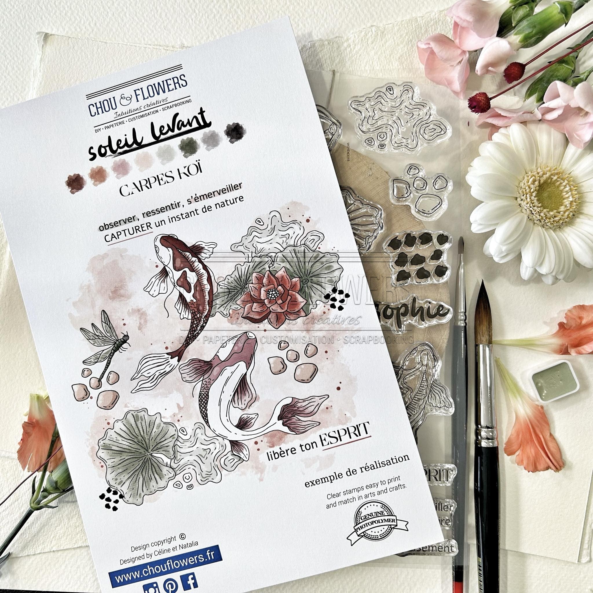 CLEAR STAMP SET - CARPES KOI -SOL132- CHOU & FLOWERS