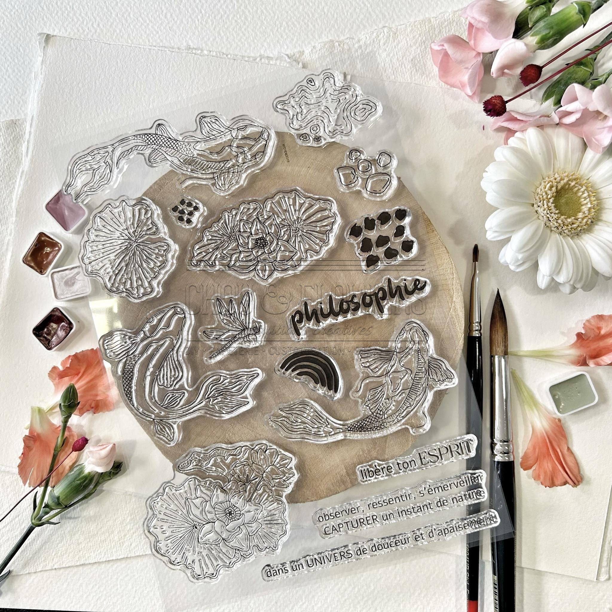 CLEAR STAMP SET - CARPES KOI -SOL132- CHOU & FLOWERS