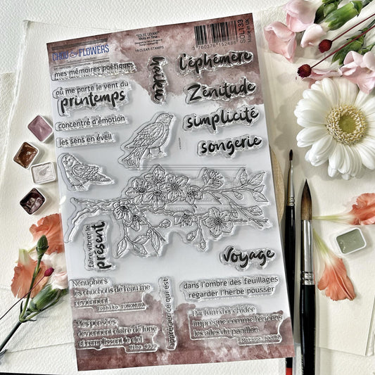SET TIMBRI CLEAR -  MOTS EN FLEUR  -SOL133- CHOU & FLOWERS