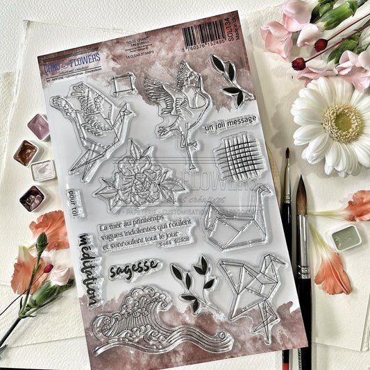 SET TIMBRI CLEAR - LES GRUES -SOL134- CHOU & FLOWERS