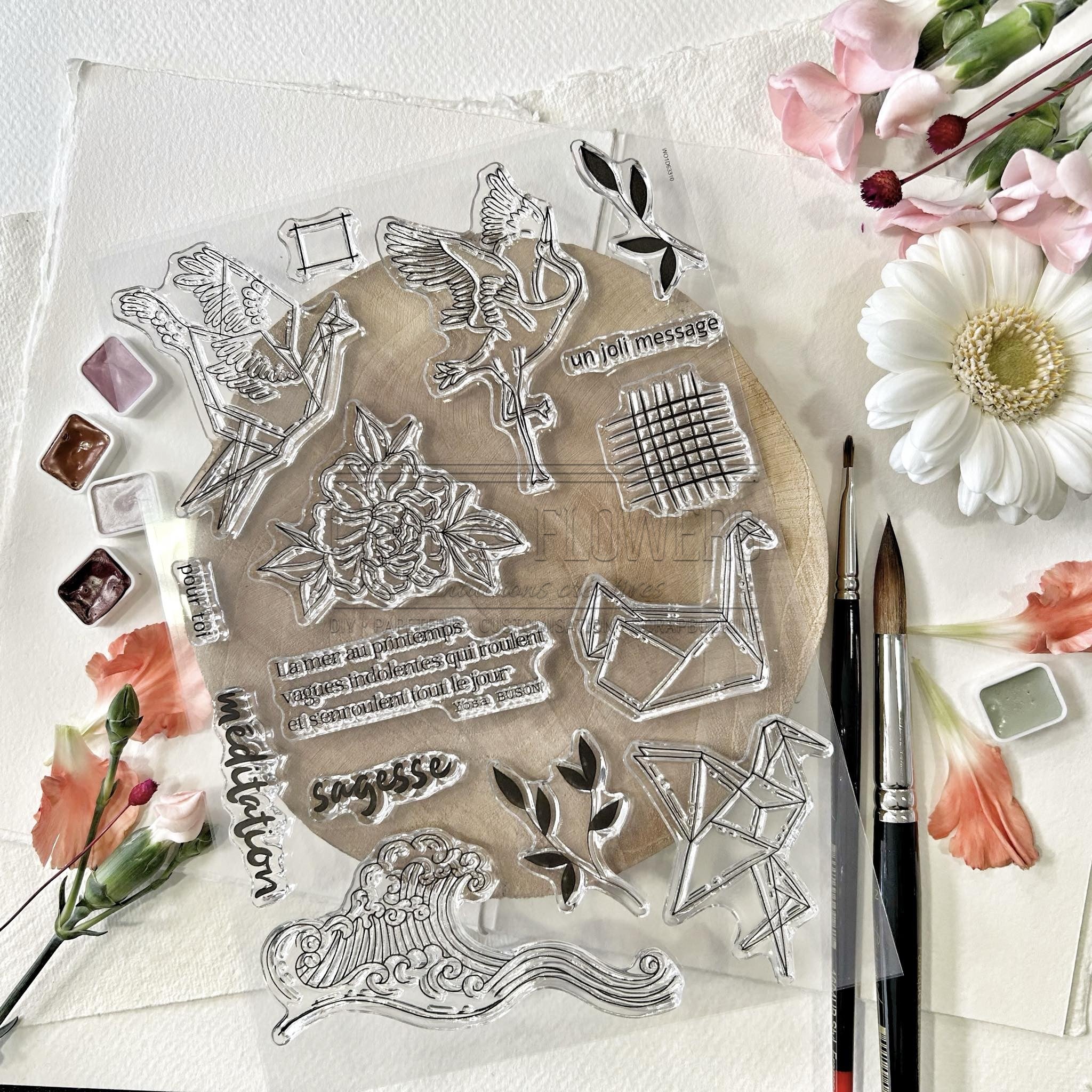CLEAR STAMP SET - LES GRUES -SOL134- CHOU & FLOWERS