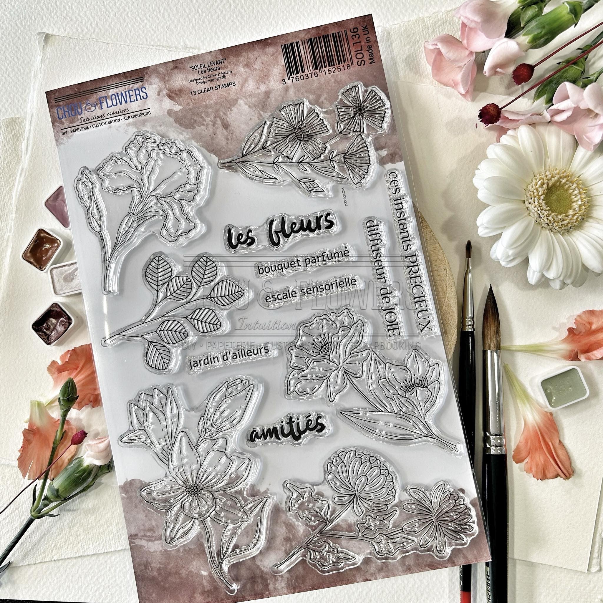 CLEAR STAMP SET - LES FLEURS -SOL136- CHOU & FLOWERS