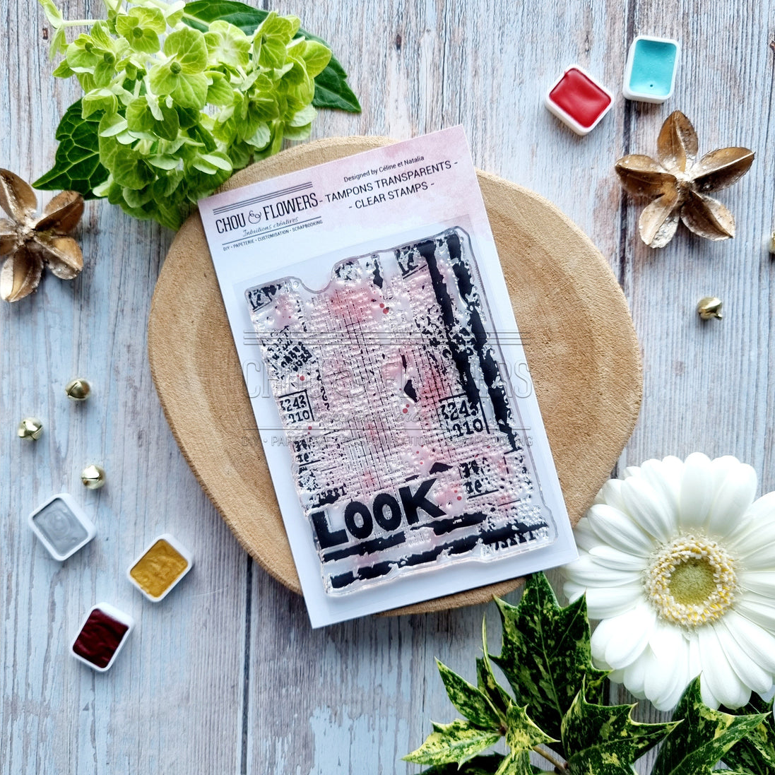 TIMBRO-TAMPON TEXTURE GRUNGE -AVE108- CHOU & FLOWERS