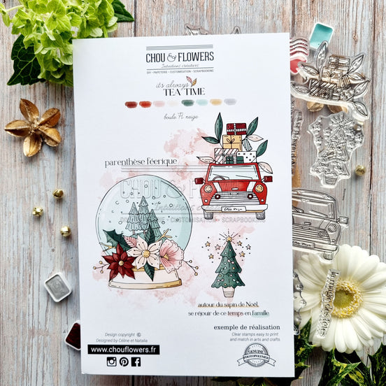 STAMP SET - BOULE DE NEIGE -AVE120- CHOU &amp; FLOWERS