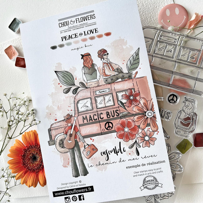 CLEAR STAMP SET - MAGIC BUS -LOV120- CHOU &amp; FLOWERS