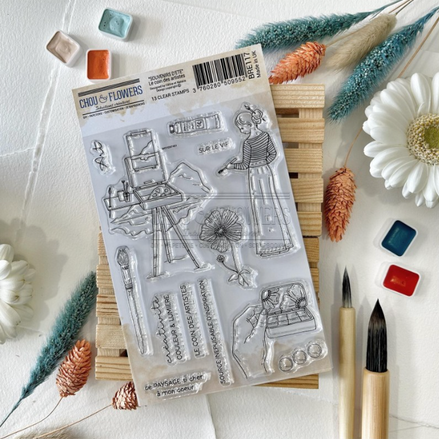 SET TIMBRI - LE COIN DE ARTISTES - BRE117- CHOU & FLOWERS