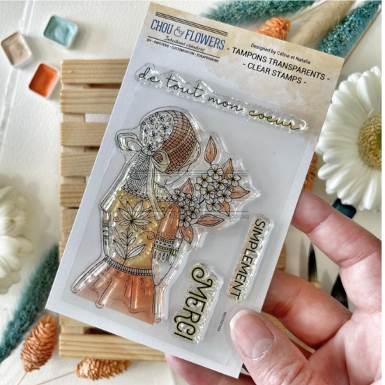 STAMP SET - FILLE HORTENSIA - BRE133- CHOU &amp; FLOWERS