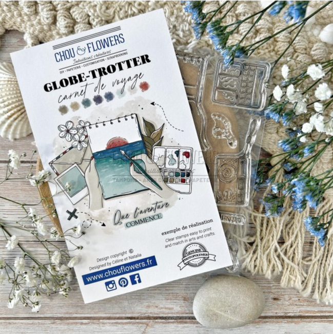 SET TIMBRI CLEAR - CARNET DE VOYAGE - GLO106 - CHOU & FLOWERS