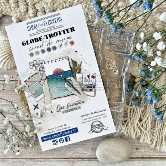 SET TIMBRI CLEAR - CARNET DE VOYAGE - GLO106 - CHOU & FLOWERS