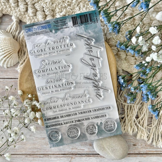 SET TIMBRI CLEAR - TEXTES VOYAGE - GLO107 - CHOU & FLOWERS